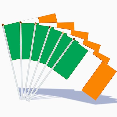 AhfuLife Petit Drapeau Irlande - 15Pcs Mini Drapeaux Cote d'Ivoire avec Poteau Solide Blanc de 30cm pour Décor Fête de Saint-Patrick, Euro Football Match, Coupe du Monde, Célébration Fête Nationale