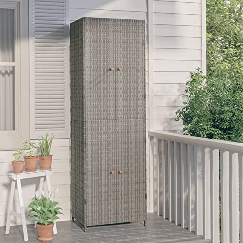 LAPOOH Gartenschrank, Pflanztisch, Grilltisch, Außen Schrank, Outdoor Schrank, Balkonschrank, Vorratsschrank, Terrassenschrank, Grau 59x40x180 cm Poly Rattan