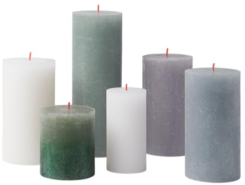 Bolsius Rustic Pillar Candles - Gift Set of 6 - Nordic Landscape - Decorative Household Candles - Length Burning Time - Unscented - Includes Natural Plant Wax - Without Palm Oil