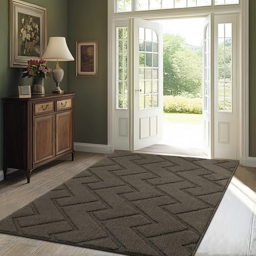 Biscpro Fußmatte Innen Außen Waschbar eingangsteppich innen Schmutzfangmatte rutschfest,Türmatte Innen Teppich für Eingang, Patio, Flur, Garten, Innen und Außen (Latte, 90 x 150 cm)