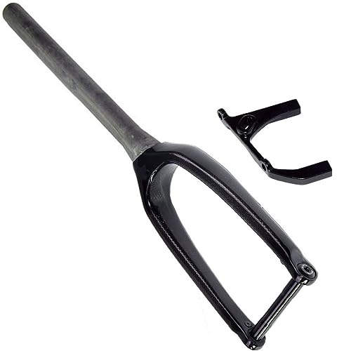 LHHL 16 20 Inch Carbon Fiber MTB BMX Rigid Forks Mountain Bike Front Fork Thru Axle 15x100mm Disc Brake 1-1/8 Tapered Tube Threadless Ultralight Bicycle Forks (Color : Black-Glossy, Size : 16)
