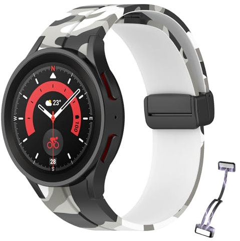 Bracelet Compatible avec Samsung Galaxy Watch 5 Pro 45mm/Watch 6 Classic 43mm 47mm/Galaxy Watch 6 5 4 40mm 44mm/Watch 4 Classic 42mm 46mm, Bracelet en Silicone de Remplacement à Fermoir Magnétique