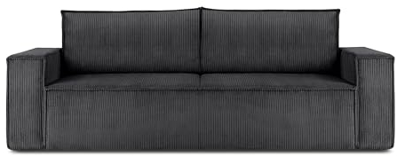 Konsimo Napi Sofa - Schlafsofa - Sofa mit Schlaffunktion - Schlafsofa mit Bettkasten - Couch - Couch mit Schlaffunktion - Sofabett mit abnehmbaren Kissen - Bettsofa - 244 cm - Dunkelgrau
