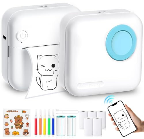 Riokko Mini Imprimante Photo Smartphone avec Câble USB et 7 Rouleaux de Papier Thermique pour Journal Voyage, D43A-3