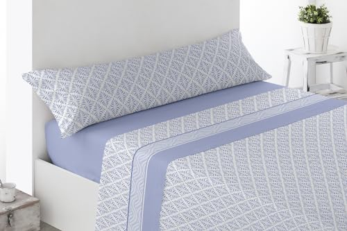Juego Sábanas Estampadas Verano, Juego 3 Piezas Microfibra. Sábanas Tacto Fino, Suave, Ajustable y Transpirable. (Azul, Cama 150)