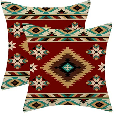 CXMEIFLY Dekorative Kissenbezüge im Boho-Stil, Aztekenmuster, 40,6 x 40,6 cm, 2 Stück, Motiv: westliche Indianer-Geometrie, dekorative Kissenbezüge für Couch, Bett, Dekorationen