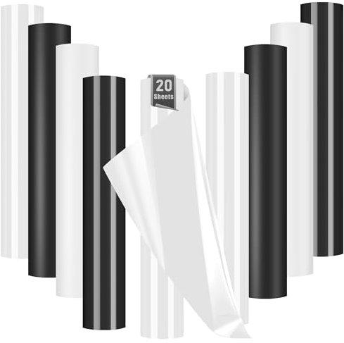 YAFLC Selbstklebend Plotterfolie Vinyl, 20 Stück 30.5 x 21cm Vinylfolie Plotter, Selbstklebendes Vinyl für DIY Handwerk, Becher, Fenster Schwarz&Weiß