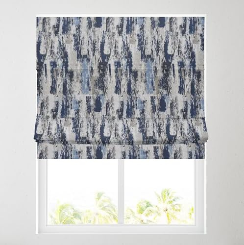 Barnes Blinds - Fully Lined Patterned Roman Blinds for Windows - Durable Fittings Easy Fit - Roman Blind (Abstract Blue 61cm)