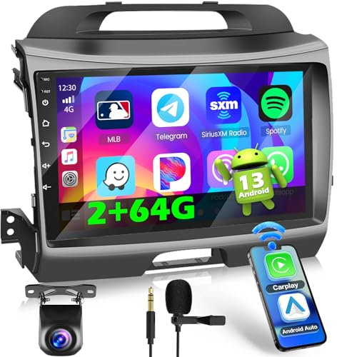 Inefala per Kia Sportage 2010 2011 2012 2013 2014 2015 2016 Autoradio Android 15 2G+64G con Wireless Carplay Android Auto 9 Touchscreen Stereo Auto con GPS WiFi RDS/FM USB SWC Mic Retrocamera