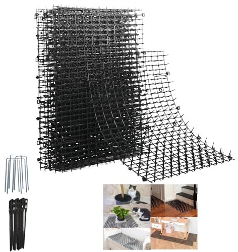 Quadratische Katzenmatten für Katzen mit Spikes, Stacheln, Stachelstreifen vom Graben von Katzenschreck, Outdoor, inklusive 10 Klammern und 30 Kabelbändern, 10 Stück