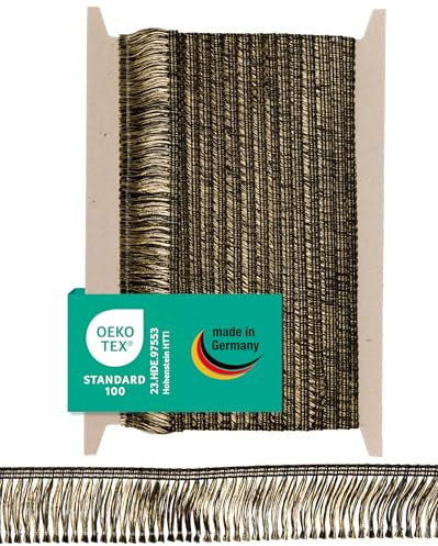 Halbach Seidenbänder Premium Fransenborte | Breite 40mm Länge 25m | Öko-Tex 100 zertifizierte Fransen | Borte Made in Germany, Farbe: schwarz/gold