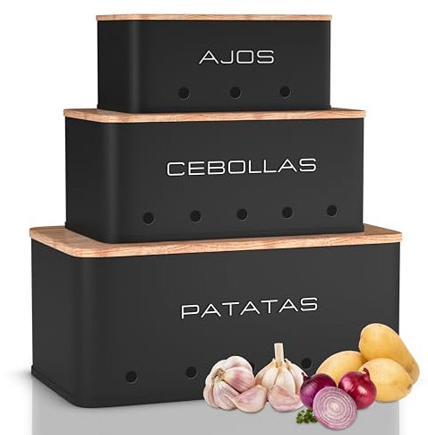 KOOK TIME kartoffel aufbewahrungsbox - Set 3 aufbewahrung kartoffeln zwiebeln knoblauch - gemüse aufbewahrung mit kleinen lüftungslöcherne, um die luftzirkulation zu gewährleisten (Schwarz)