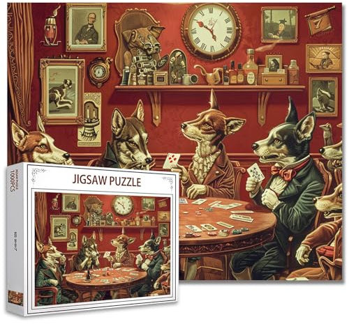 Lustige Tiere Puzzles für Erwachsene,1000 Teile,Hund Spielen Kunstpuzzle,Gentleman Hund DIY Puzzles für Home Decoration, Multicolor Familie Puzzle Dekoration,Perfekt für Spiele Abende