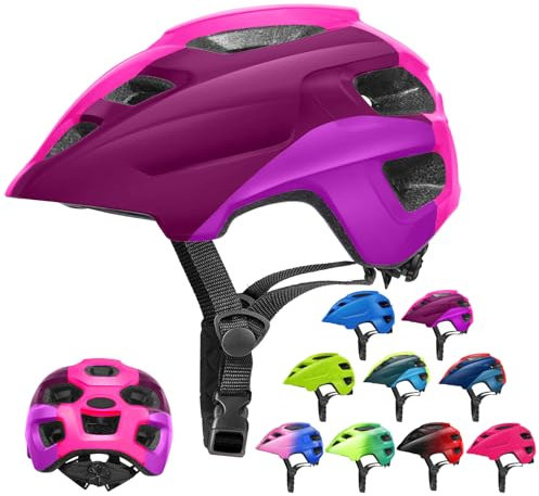 Kids Helmet, RaMokey Kids Bike Helmet for Boys Girls, Cycle Helmet with Visor for Kids 4-13, Childrens Bike Helmet Bicycle Cycling Helmet Kids (51-55CM) (Purple)