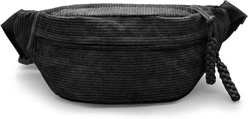 Bum Bag Cord für Damen, Verstellbarer Schultergurt, Modische Cord Bauchtasche Schwarz, Freizeit Sport Bauchtaschen Crossbody Bag Unisex für Herren und Damen