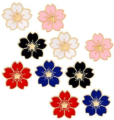 KGDUYC Lot de 10 jolies broches Sakura en émail pour manteau, veste, chapeau, fleur de cerisier, accessoire de sac pour femme et homme, Pas de gemme,pins