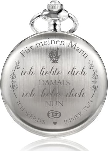 TREEWETO Taschenuhr mit Gravur Kette Herren Schwarz/Bronze Geschenk zum Geburtstag Hochzeitstag Jahrestag Ehemann