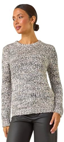 Roman Originals Fluffy Yarn Jumper for Women UK Ladies Thick Sweater Warm Cosy Chunky Knitted Pullover Winter Furry Casual Smart Textured Everyday Cuddly Soft Knitwear - Light Grey - Size 14