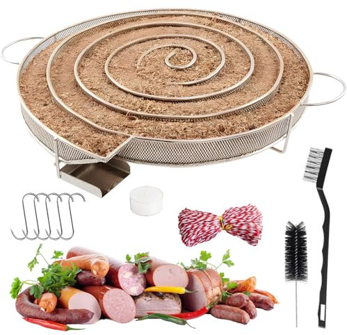 Kaltrauchgenerator,Rund Rauchgenerator mit Bürste,Seil, Haken und Kerzenhalter,Kaltrauchgenerator Räucherschnecke,Smoker Box Gas Grill für alle BBQ Smoker