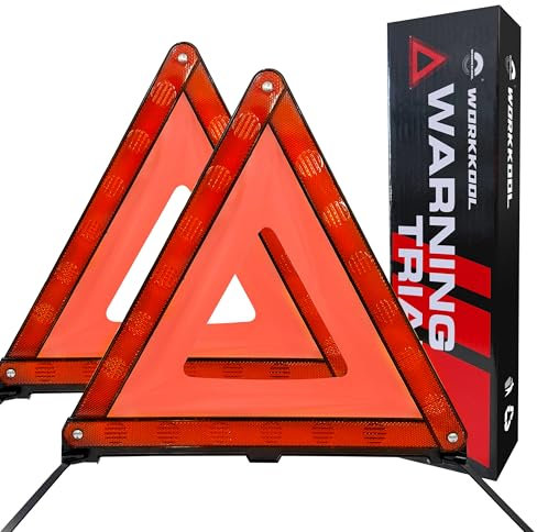 WORKKOOL Warndreieck KFZ, Dreieck Autozubehör Pannendreieck Auto,Sicherheitswarndreieck für den Straßenrand,2-Packungen Reflektierende Pannendreieckschilder Inklusive Aufbewahrungsbox(2 Packs)
