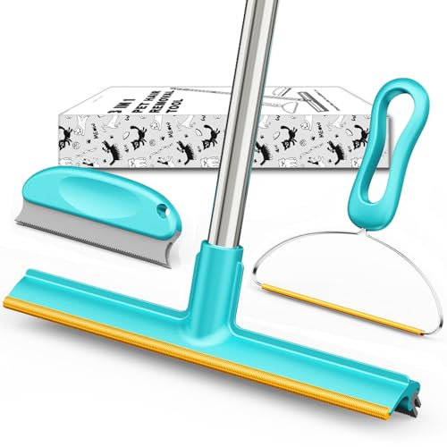 Carpet Rake for Pet Hair Removal (3 Pack), Dog Cat Fur Remover Rubber Broom