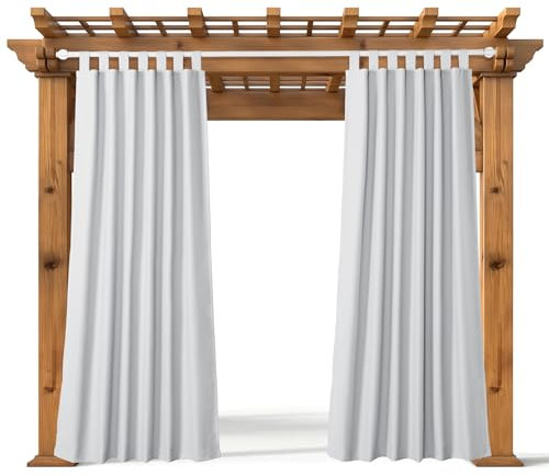 JEMIDI Outdoor Vorhang wetterfest mit Ösen - 210x260cm Wetterfester Vorhang - wasserdichter Outdoor Vorhang - Balkon Vorhang außen - Terassenvorhang außen - Weiß