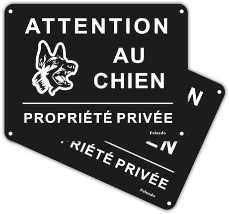 Felexdo Panneau attention au Chien Propriété Privée,20X15cm Panneau Je Monte La Garde Panneau de sécurité en Aluminium Brossé Adhésif aux UV Imperméable pour Extérieure