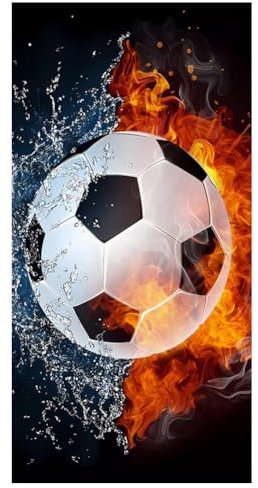 PLNVNVP Strandtuch Mann Fußball, Badehandtuch Handtuch Microfaser, Sporthandtuch Fitnessstudio, Eisfeuerfußball Motiv für Kinder Und Fans Mehrfarbig(140 * 70cm)