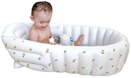 Bañera inflable para bebé con válvula de seguridad y fondo antideslizante, para viajes infantiles, piscina de aire, piscina de verano, bañera portátil plegable y antideslizante para 0-3 años (flores