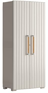 Keter Groove Armadio Portascope da Esterno, Porte Effetto Legno, Beige/Sabbia, 80x45x180 H cm