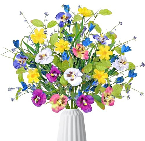 Weldomcor 3 Bündel Künstliche Blumen Balkon Kunstblumen wie echt Wetterfest Kunstpflanzen Außen Seidenblumen Blumenstrauß UV-beständig Balkonpflanze für Innen Außenbereich Balkonkasten (Blau)