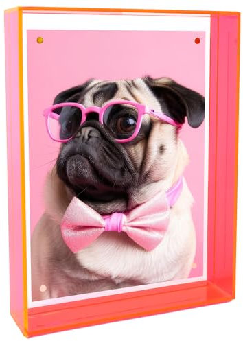 Ligtmor Acryl-Bilderrahmen, magnetisch, 11x16 cm, 4x6inch, 13x18 cm, 5x7inch, dekorativer Tischrahmen,Desktop-Fotorahmen für das Home Office (Neonpink)