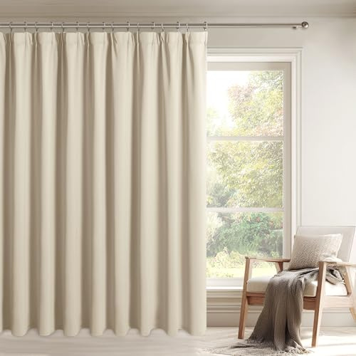 DWCN Hell Beige Gardinen Wohnzimmer mit Kräuselband Blickdichte Raumteiler | 1er Set 210x200cm(HxB) Vorhang Kinderzimmer Verdunklungsvorhänge Thermogardine Extra Breie Raumtrenner Schlafzimmer Schienen