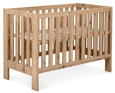 Sleepy shop 24 YOUR PERFECT MATTRESS Babybett 120x60 cm Eiche – Amelia II Kinderbett Holz – höhenverstellbar, Gitterbett aus Massivholz, modernes Design, Babybett für Neugeborene und Kleinkinder