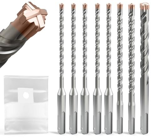 SDS Plus Masonry Drill Bit Set 8PCS (4-12mm × 160mm) with Titanium-coated, Professional Tungsten Carbide Cross Tip, Long SDS Hammer Drill Bits for Wall, Stone, Concrete, Brick.
