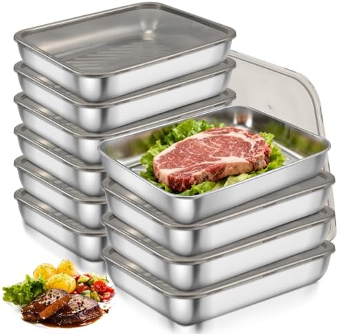 Nagoyuki Set mit 10 Aufschnittboxen für Kühlschrank,Edelstahl Lebensmittel Aufbewahrungsbox mit Sichtdeckel,Wurst Aufbewahrung Kühlschrank, Kühlschrank Organizer für Käse,Fleisch (25.5 * 20 * 5cm)
