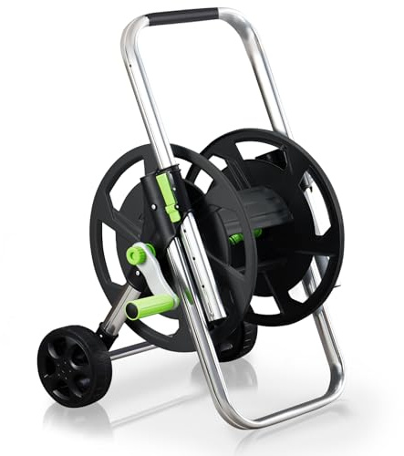 YESTAR Schlauchwagen aus Metall – fahrbare Schlauchtrommel für 60 m (1/2 Zoll) Schlauch,mit Rädern, Verstellbarem Handlauf & Robustem Metallrahmen,Garten, Platzsparend & Einfach Abnehmbar