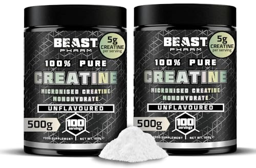 Beast Creatine Monohydrate Powder 1kg Full 5g per Scoop 200 Servings | 100% Pure Creatine Powder 1kg, Micronised for Easy Dissolve and Absorption - for Physical Performance, Strength and Muscles.