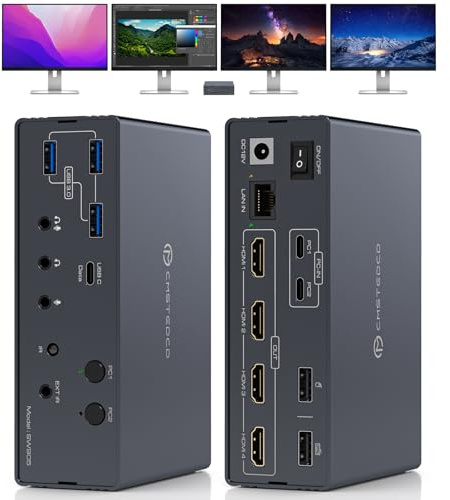 TJCXELE USB C KVM Switch Docking Station 2 PC 4 Monitors with Displaylink,für Windows & Mac M1 M2 M3 M4, 4K60Hz HDMI KVM Switch Support Extended & Mirrored Modes