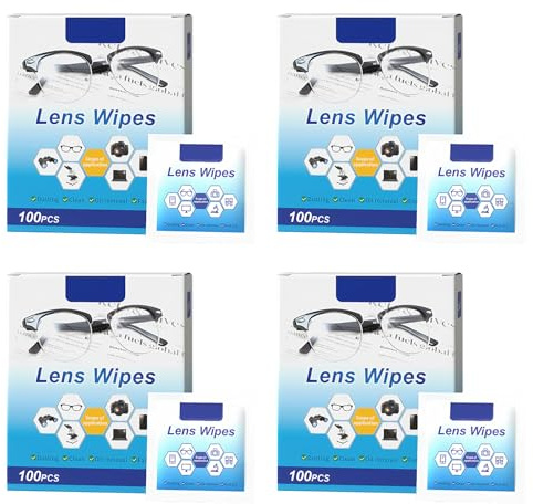 400 PCS Lens Wipes for Glasses, Individually Wrapped Lens Cleaning Wipes for Eyeglasses, Camera Lens, Phone, Computer Screen and Other Delicate Surfaces