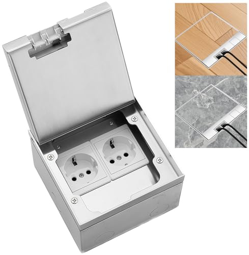 Toma de Corriente de Suelo 250V 16A Enchufe de Suelo Empotrable Impermeable | Base de Suelo de Acero Inoxidable con Dos Tomas Europeas Para Hogar, Oficinas, Cocina, Salón