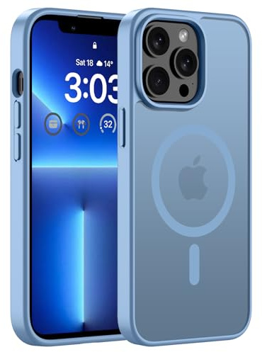 ORDA Magnetische für iPhone 13 Pro Hülle, Hellblau | Kompatibel mit MagSafe, Durchscheinend Rückseite, Matt Handyhülle, Stoßfest Kratzfeste Schutzhülle
