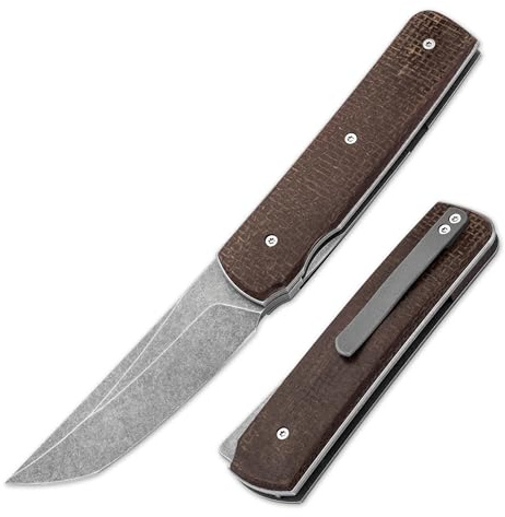 BÖKER PLUS® Sanjo - Taschenmesser im Japan Look mit Tanto VG-10 Klinge - Klappmesser mit Frontflipper Gentleman-Messer mit Micarta Griff braun - Faltmesser im japanischen Design mit Linerlock & Clip