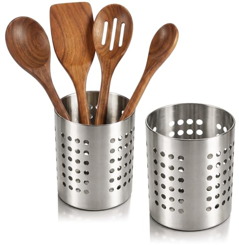 com-four® 2x escurridor de cubiertos de acero inoxidable | soporte para utensilios de cocina de metal - organizador para cucharas - servilletero moderno