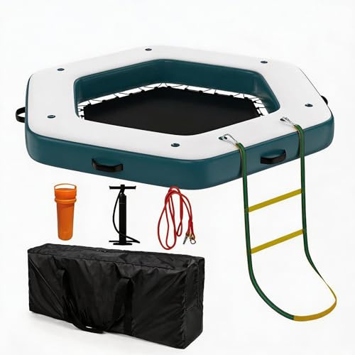 Garveelife 260cm Schwimmdock mit Trampolin-Netz, Badeinsel, Weiß-Blau