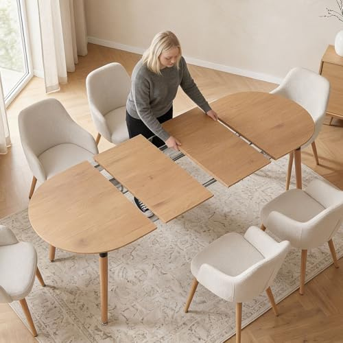 IDIMEX Esstisch LAMISA 120-200 x 80 cm mit ausziehbarer Tischplatte, Eiche Dekor - Ovaler Esszimmertisch im Skandi-Design, erweiterbar, MDF Holzoptik, Metallgestell schwarz, stabil & platzspar