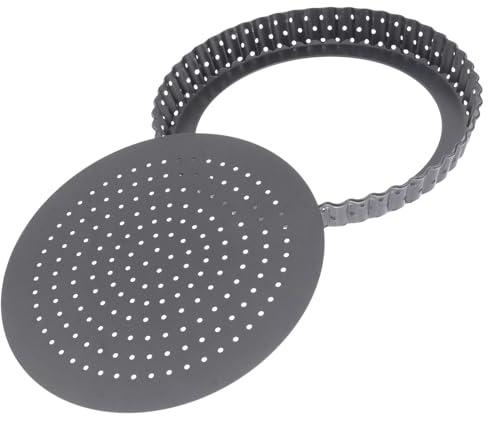 Alipis Stampo Crostata Rotondo in Acciaio al Carbonio con Rivestimento Antiaderente, Teglia per Pizza con Buchi e Fondo Rimovibile per Cottura Uniforme al Forno