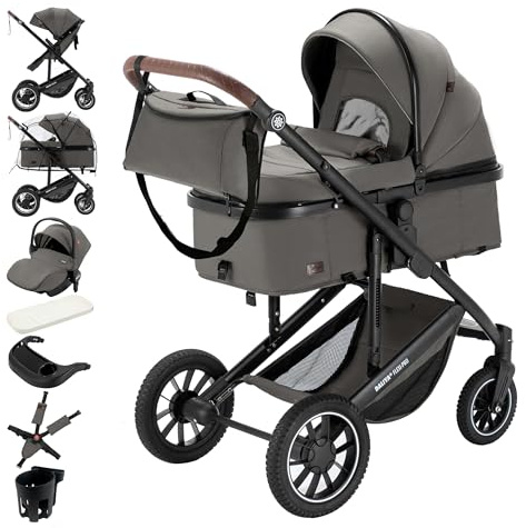 Daliya® FLEXI-PRO M 3in1 Kinderwagen & Buggy mit i-Size Babyschale, Viel Zubehör (Grün)