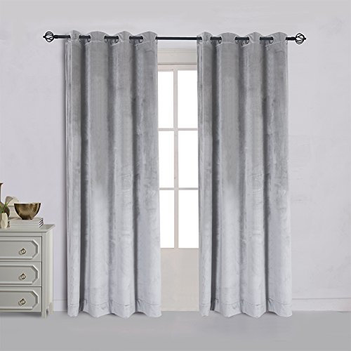 Cherry Home Luxuriöse Verdunklungsvorhänge aus Samt, superweich, rauchgrau, Klassische Verdunklungsvorhänge, Heimkino, Ösenvorhang, 132 x 305 cm, Hellgrau, 2 Vorhänge für Wohnzimmer