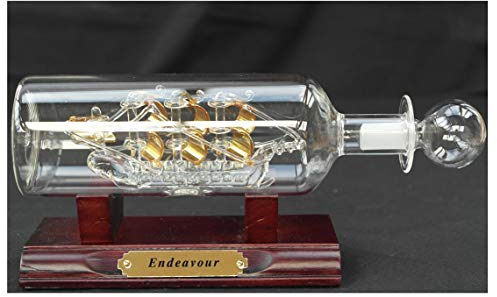 Detailed Gilded Model of HMS Endeavour in a Glass Bottle